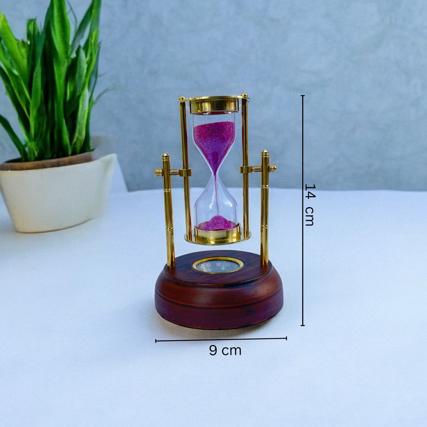 01 Minute Antique Brass Sandtimer with Compass Base by Brass Enclave™