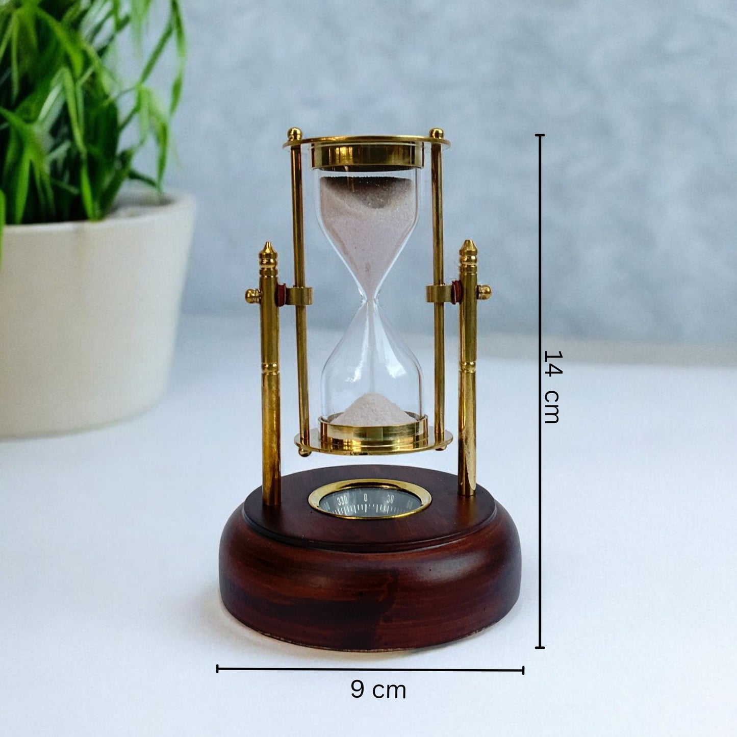 01 Minute Antique Brass Sandtimer with Compass Base by Brass Enclave™