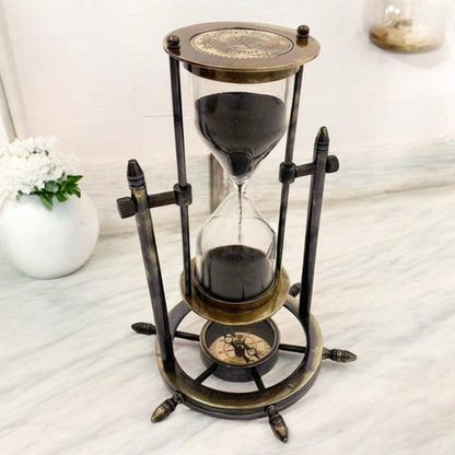 05 Minute Wheel Hourglass With Compass on Base by Brass Enclave™