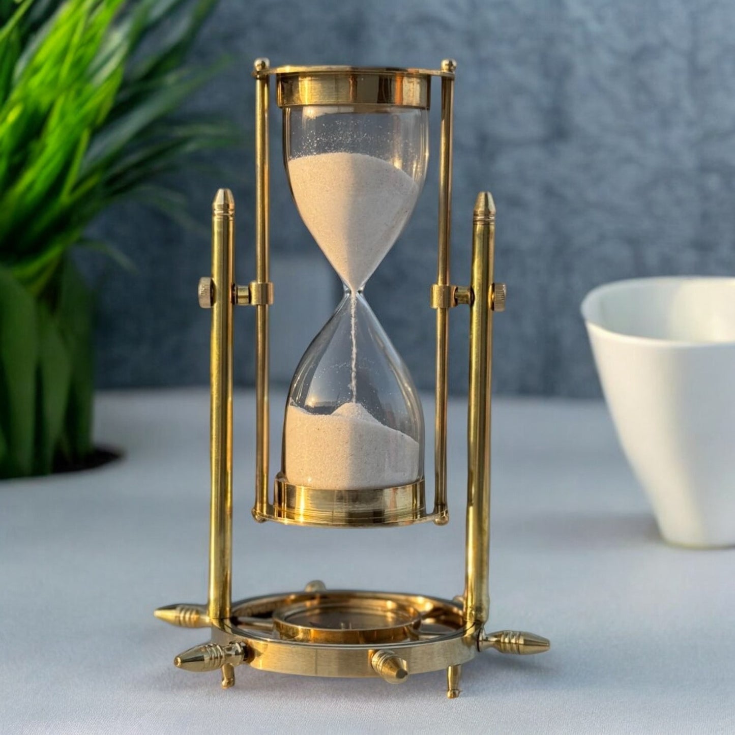 10-Minutes Golden Wheel Sandclock with Compass by Brass Enclave™