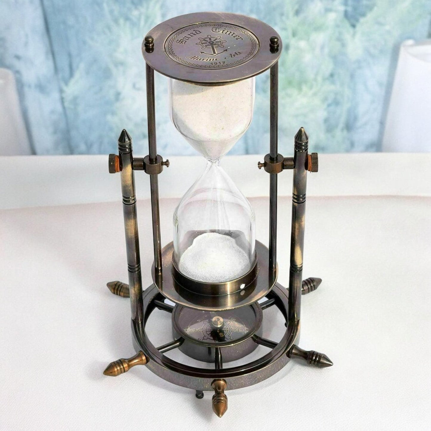 05 Minute Wheel Hourglass With Compass on Base by Brass Enclave™