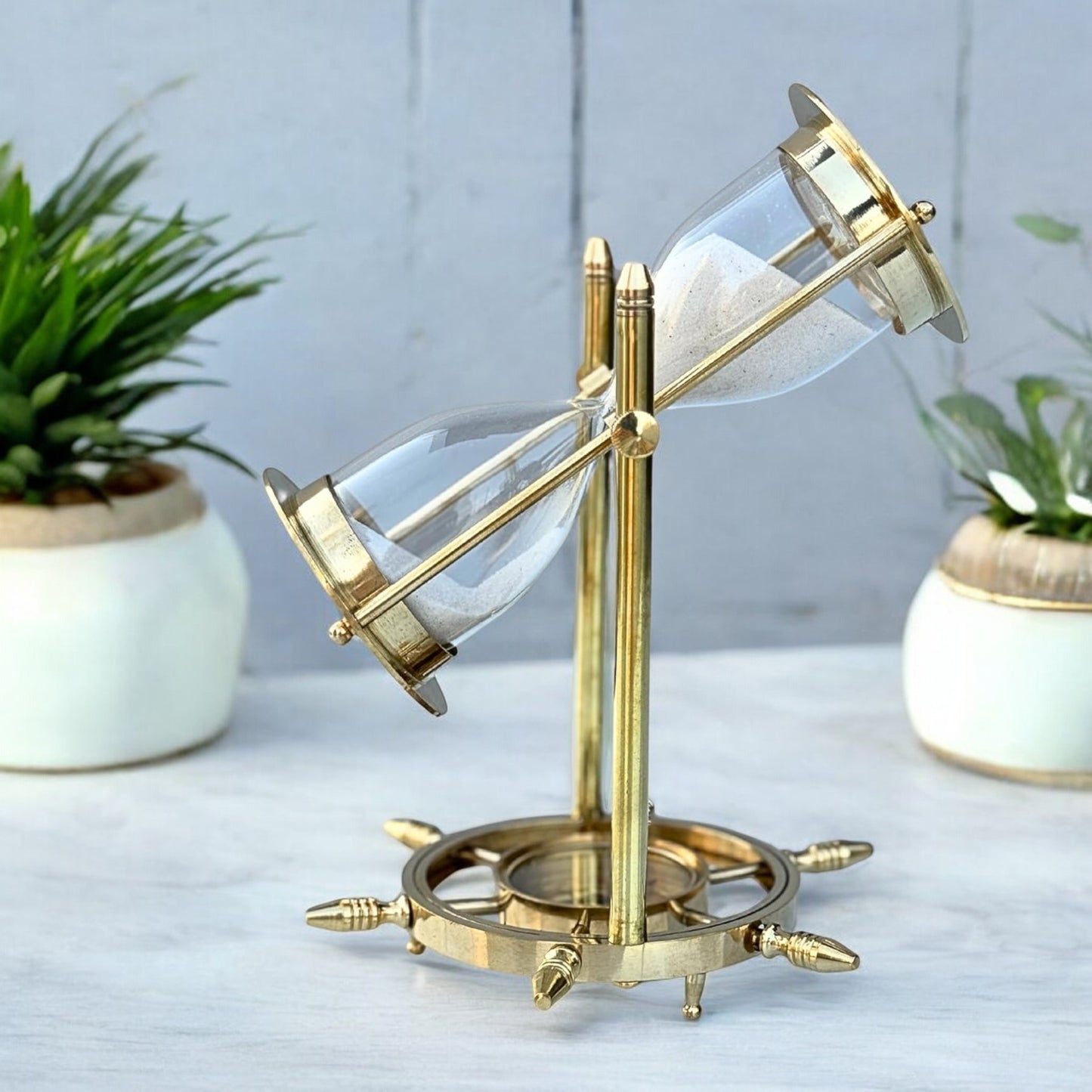 10-Minutes Golden Wheel Sandclock with Compass by Brass Enclave™