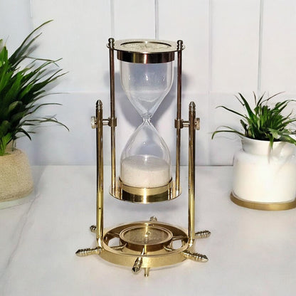 10-Minutes Golden Wheel Sandclock with Compass by Brass Enclave™