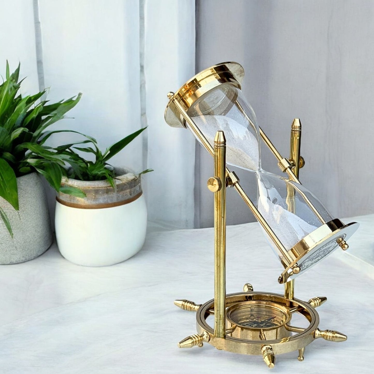 10-Minutes Golden Wheel Sandclock with Compass by Brass Enclave™