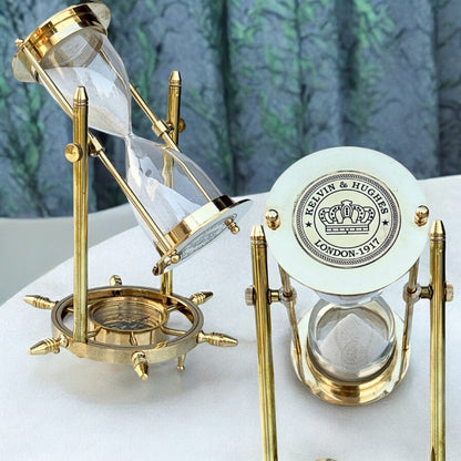 10-Minutes Golden Wheel Sandclock with Compass by Brass Enclave™