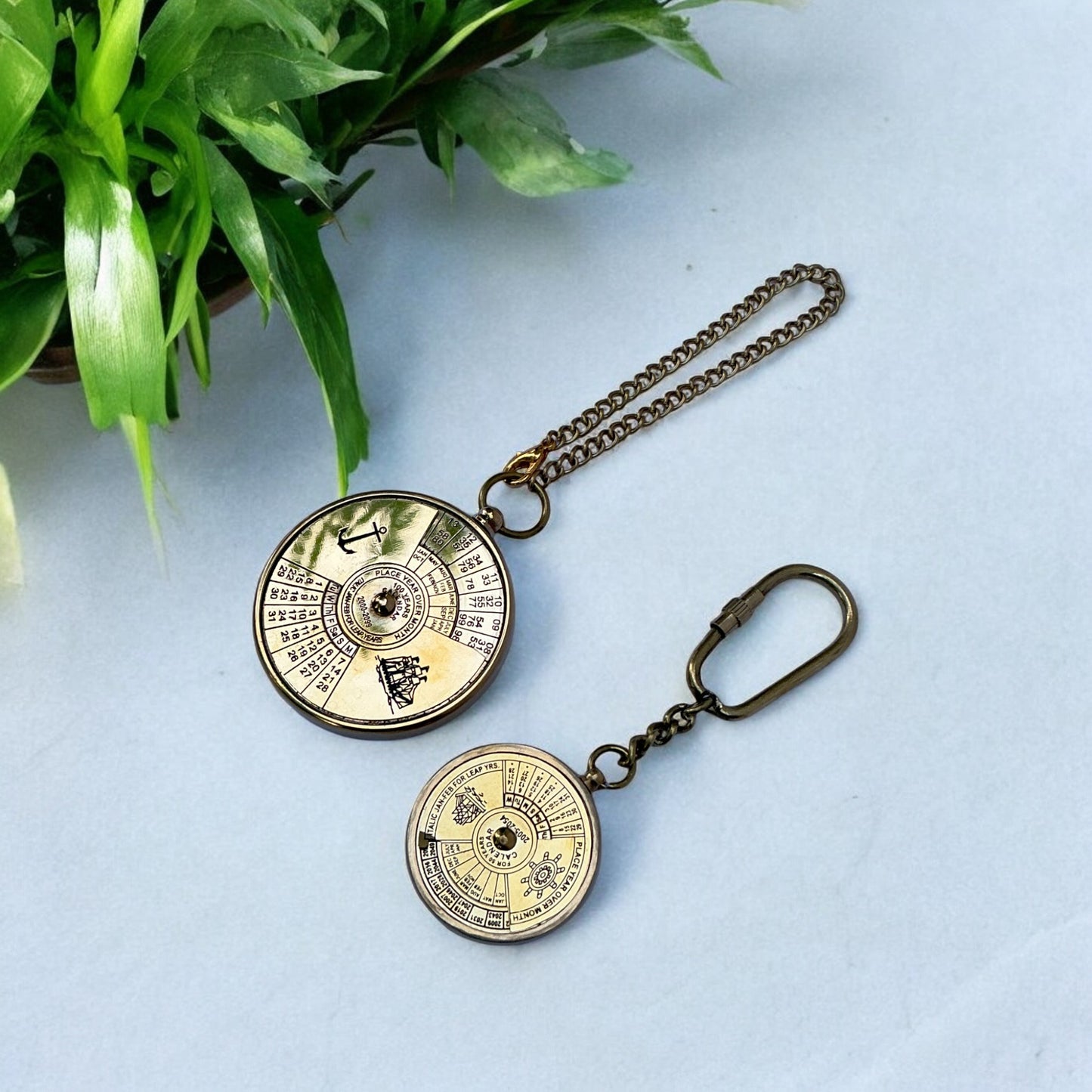 Antique Brass Made Vintage 100 Years Calendar Keychain