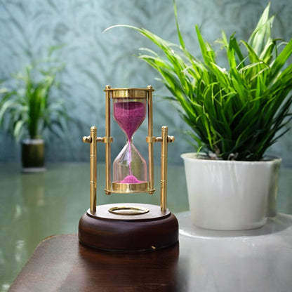 01 Minute Antique Brass Sandtimer with Compass Base by Brass Enclave™