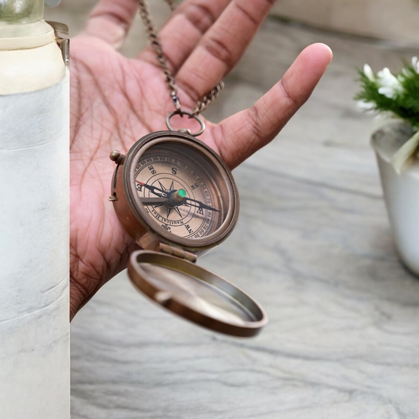 Antique Brass Flat Compass by Brass Enclave™