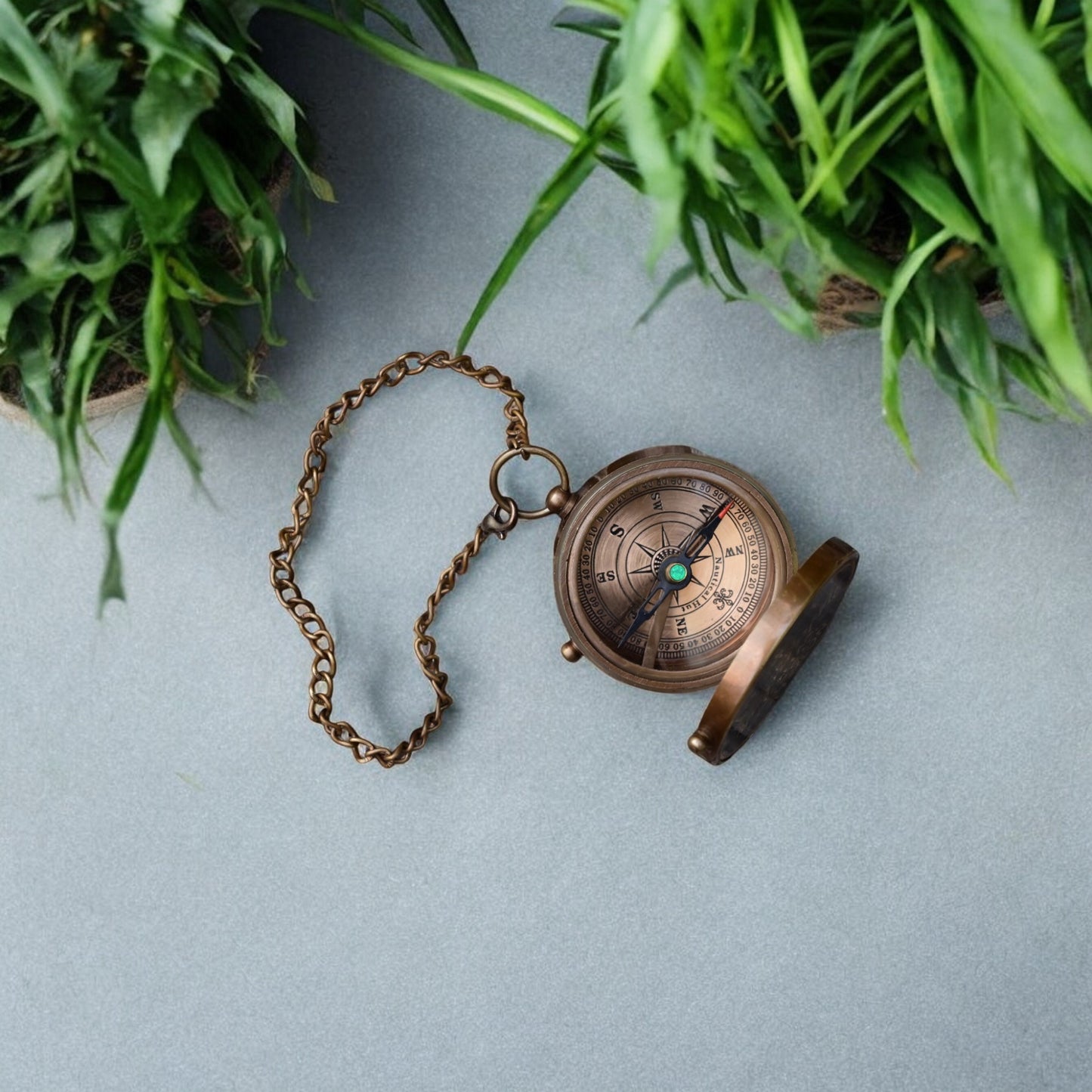 Antique Brass Flat Compass by Brass Enclave™