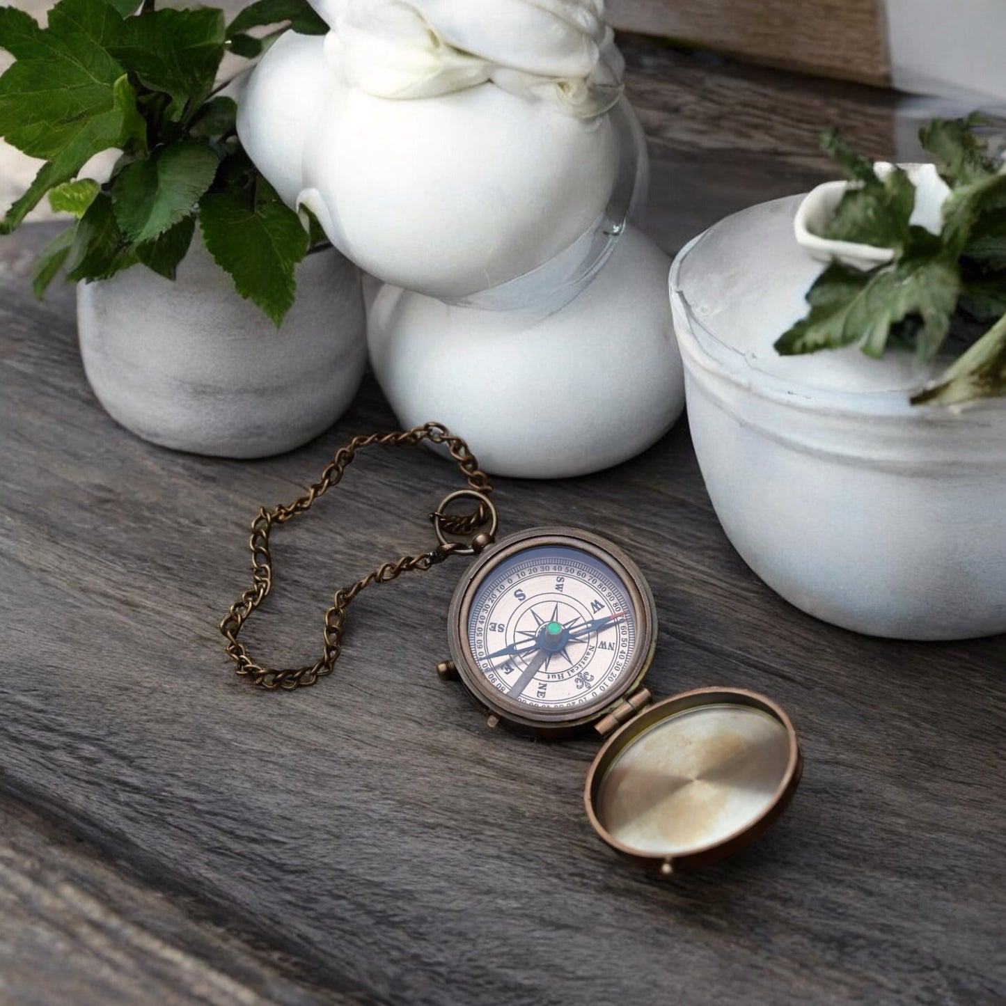 Antique Brass Flat Compass by Brass Enclave™