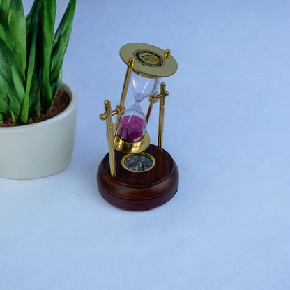 01 Minute Antique Brass Sandtimer with Compass Base by Brass Enclave™