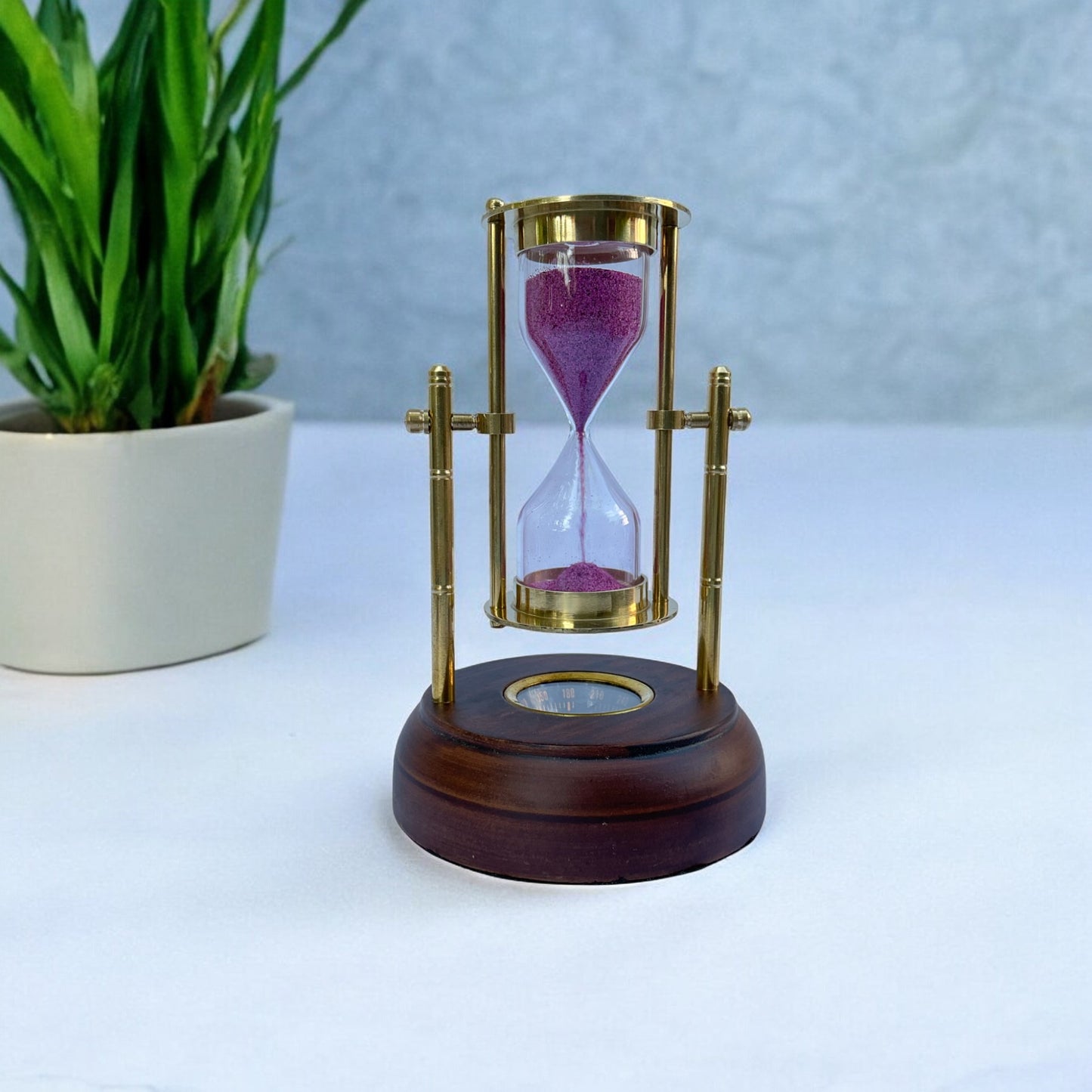 01 Minute Antique Brass Sandtimer with Compass Base by Brass Enclave™