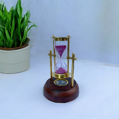 01 Minute Antique Brass Sandtimer with Compass Base by Brass Enclave™