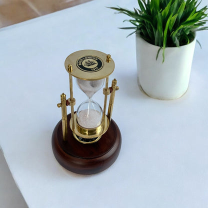 01 Minute Antique Brass Sandtimer with Compass Base by Brass Enclave™