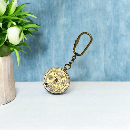 Antique Brass Made Vintage 100 Years Calendar Keychain