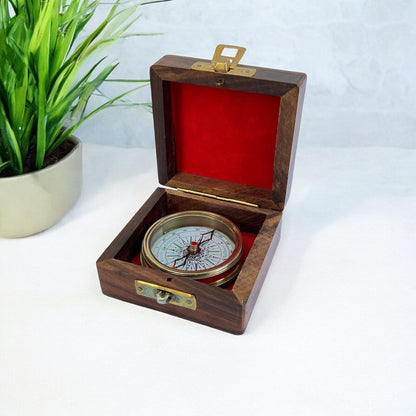 Antique Brass Poem Compass with 100-Year Calendar with Wooden Box