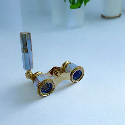 Brass Binoculars Mother of Pearl Binocular Nautical Telescope Spyglass with Handle