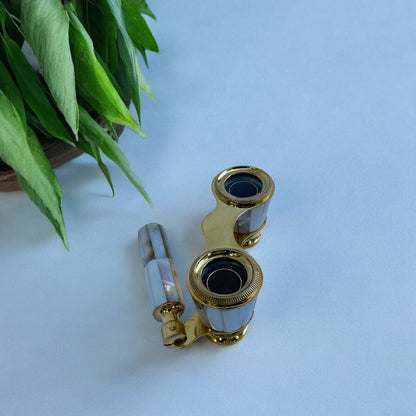 Brass Binoculars Mother of Pearl Binocular Nautical Telescope Spyglass with Handle