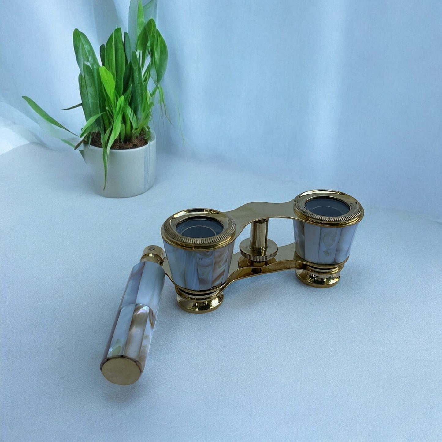 Brass Binoculars Mother of Pearl Binocular Nautical Telescope Spyglass with Handle