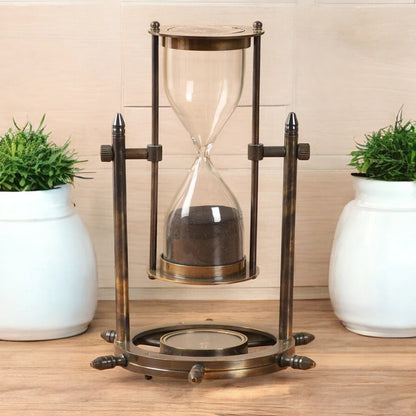 05 Minute Wheel Hourglass With Compass on Base by Brass Enclave™