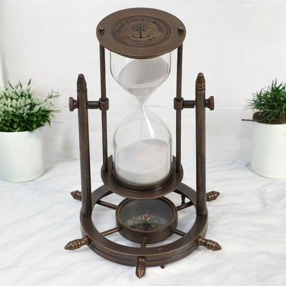 05 Minute Wheel Hourglass With Compass on Base by Brass Enclave™