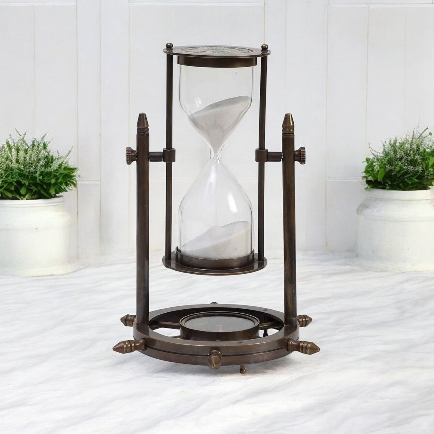 05 Minute Wheel Hourglass With Compass on Base by Brass Enclave™