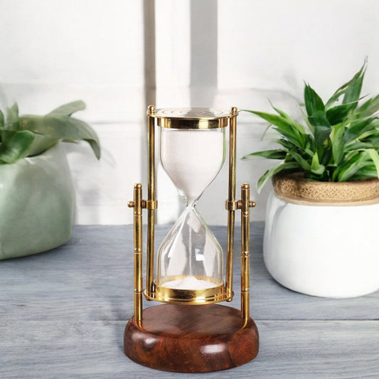 05-Minutes Sandclock with a Vintage Wooden Base by Brass Enclave™