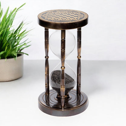 05-Minutes Brass Sandclock with Chessboard Design by Brass Enclave™