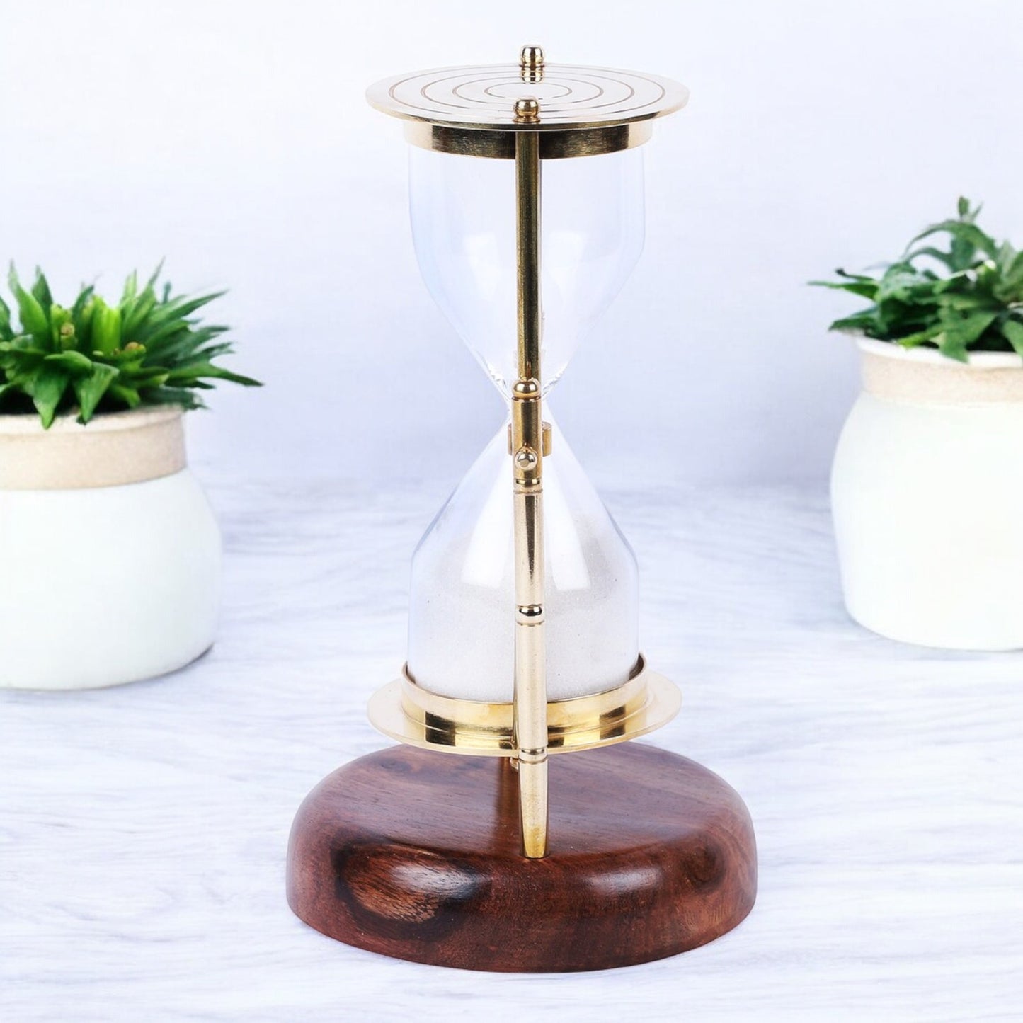 05-Minutes Sandclock with a Vintage Wooden Base by Brass Enclave™