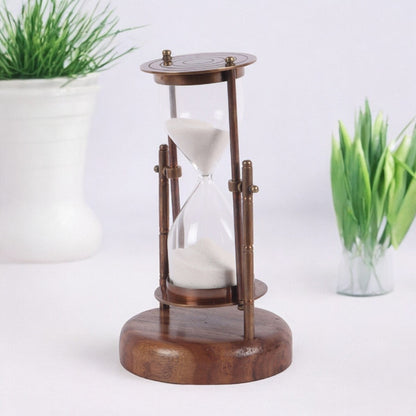 05-Minutes Sandclock with a Vintage Wooden Base by Brass Enclave™