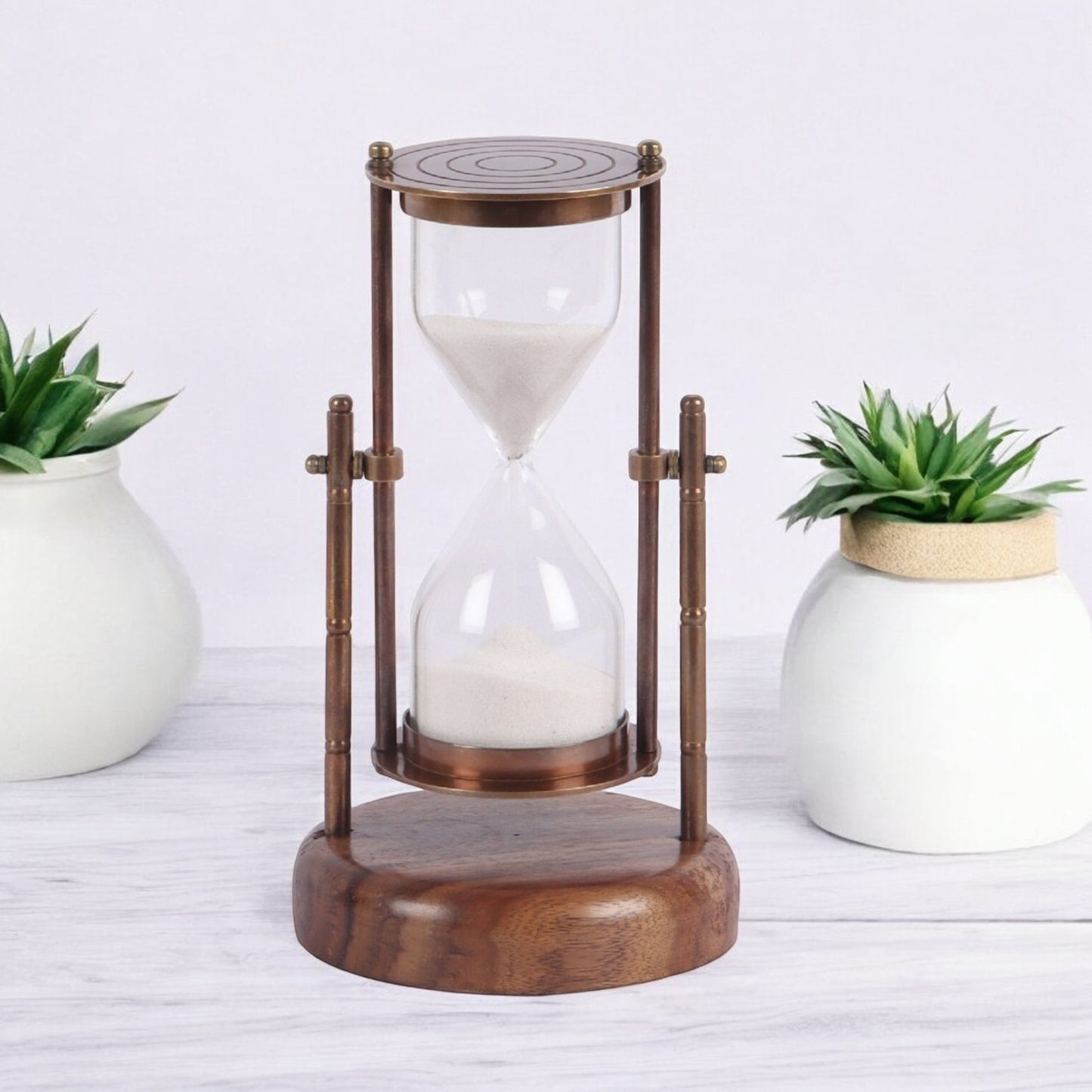 05-Minutes Sandclock with a Vintage Wooden Base by Brass Enclave™