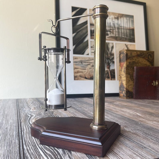 Vintage Hanging Style Sand Timer with Wooden Stand.