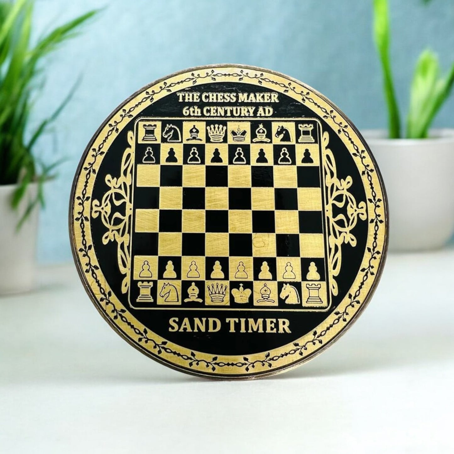 05-Minutes Brass Sandclock with Chessboard Design by Brass Enclave™