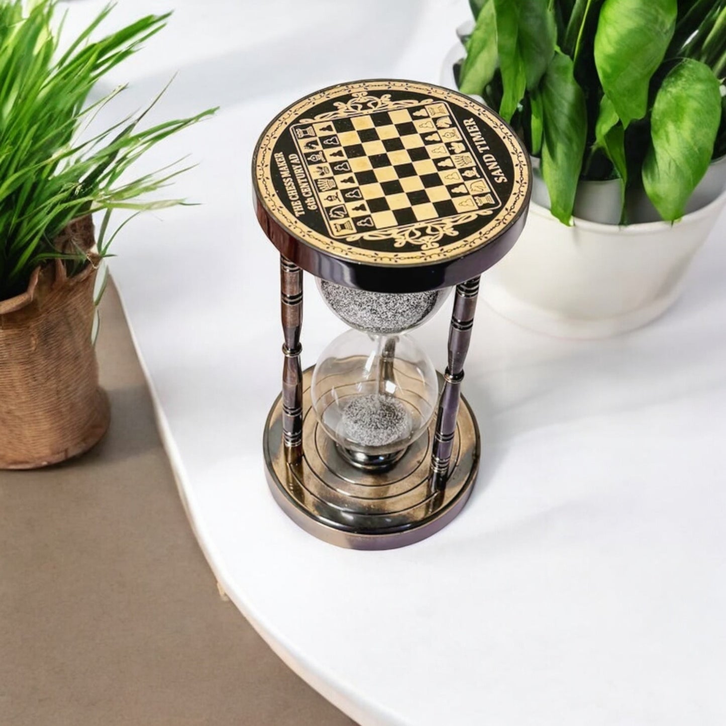 05-Minutes Brass Sandclock with Chessboard Design by Brass Enclave™