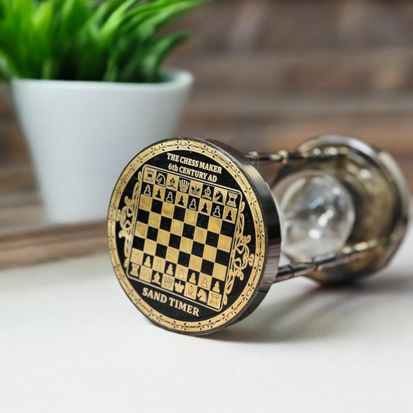 05-Minutes Brass Sandclock with Chessboard Design by Brass Enclave™