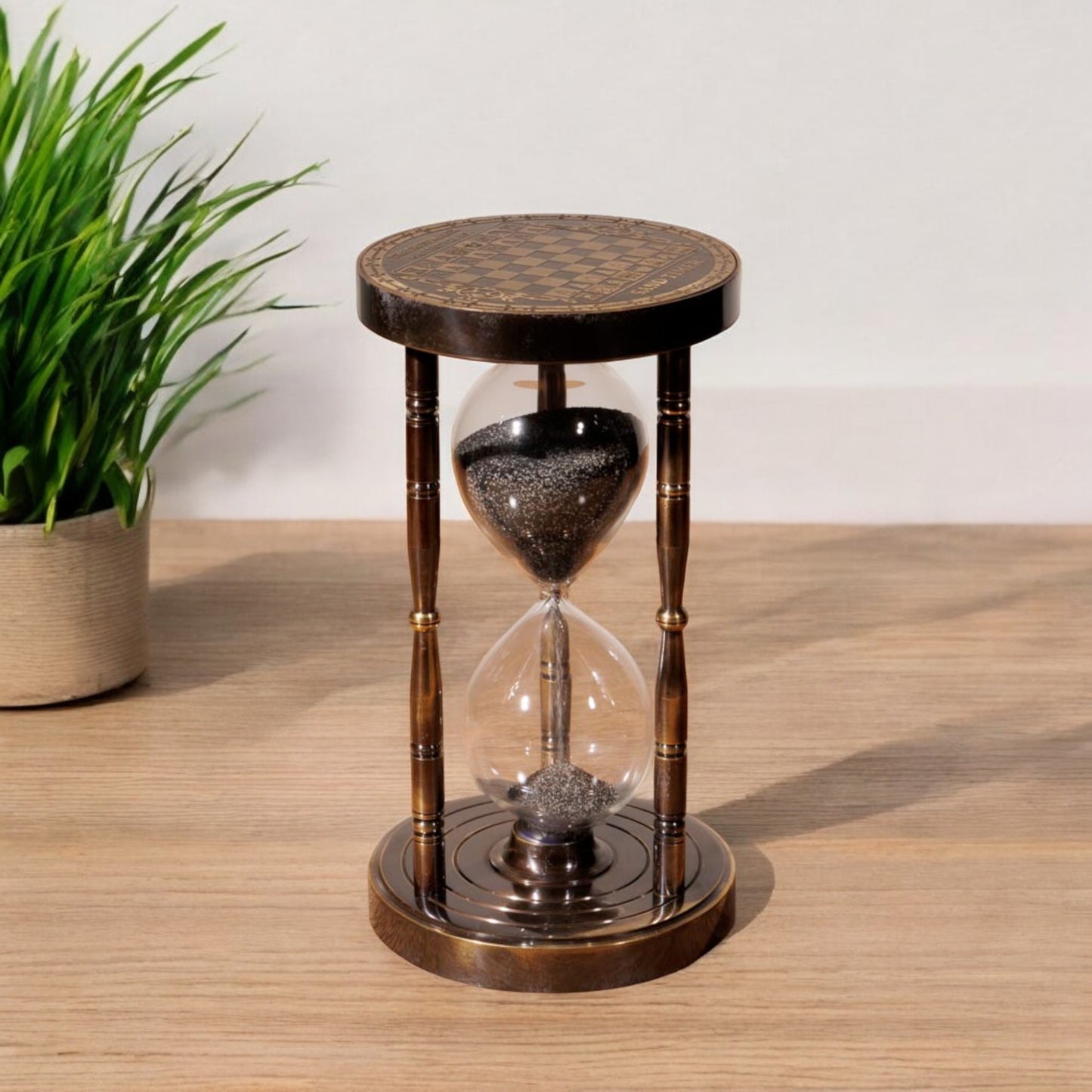 05-Minutes Brass Sandclock with Chessboard Design by Brass Enclave™