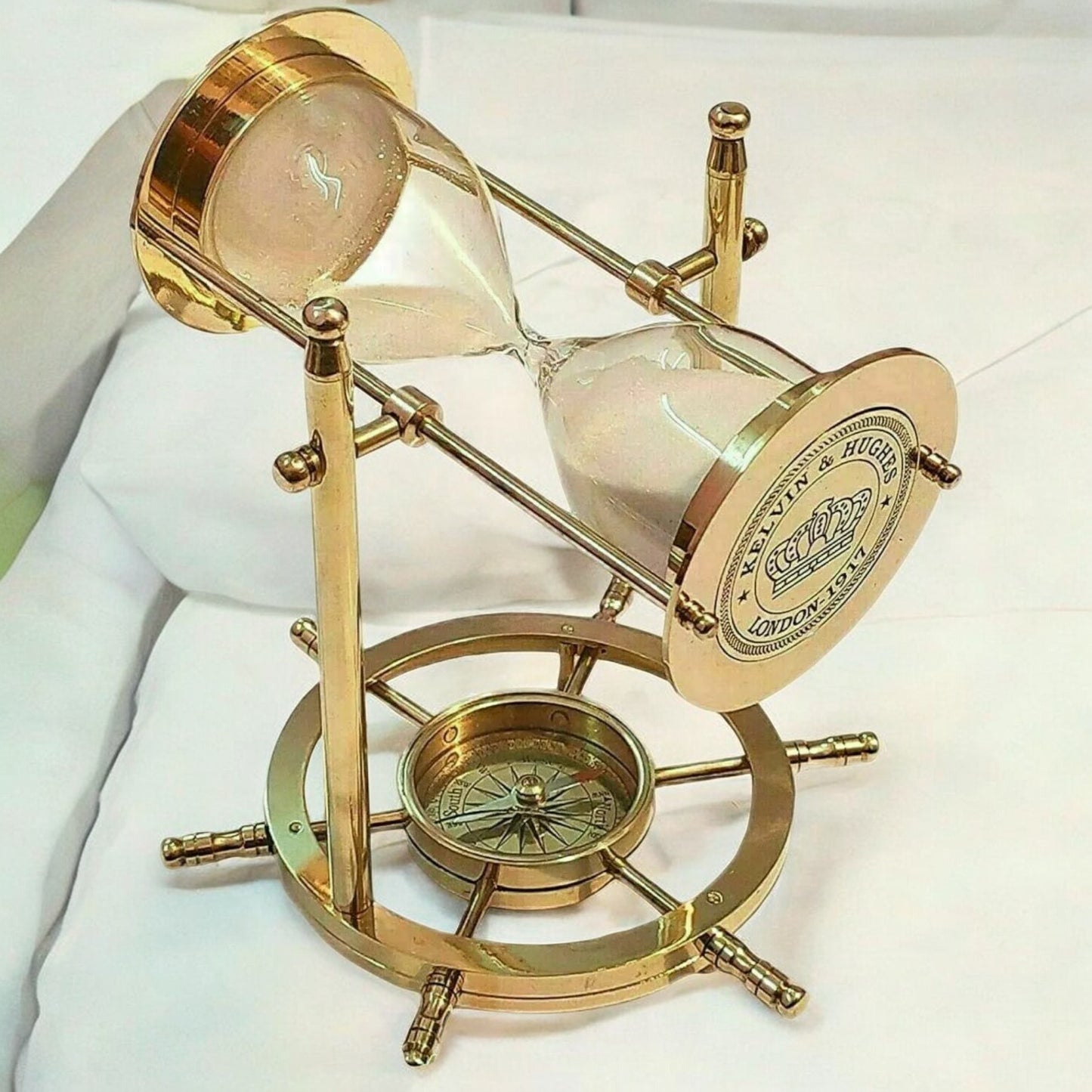 10-Minutes Golden Wheel Sandclock with Compass by Brass Enclave™