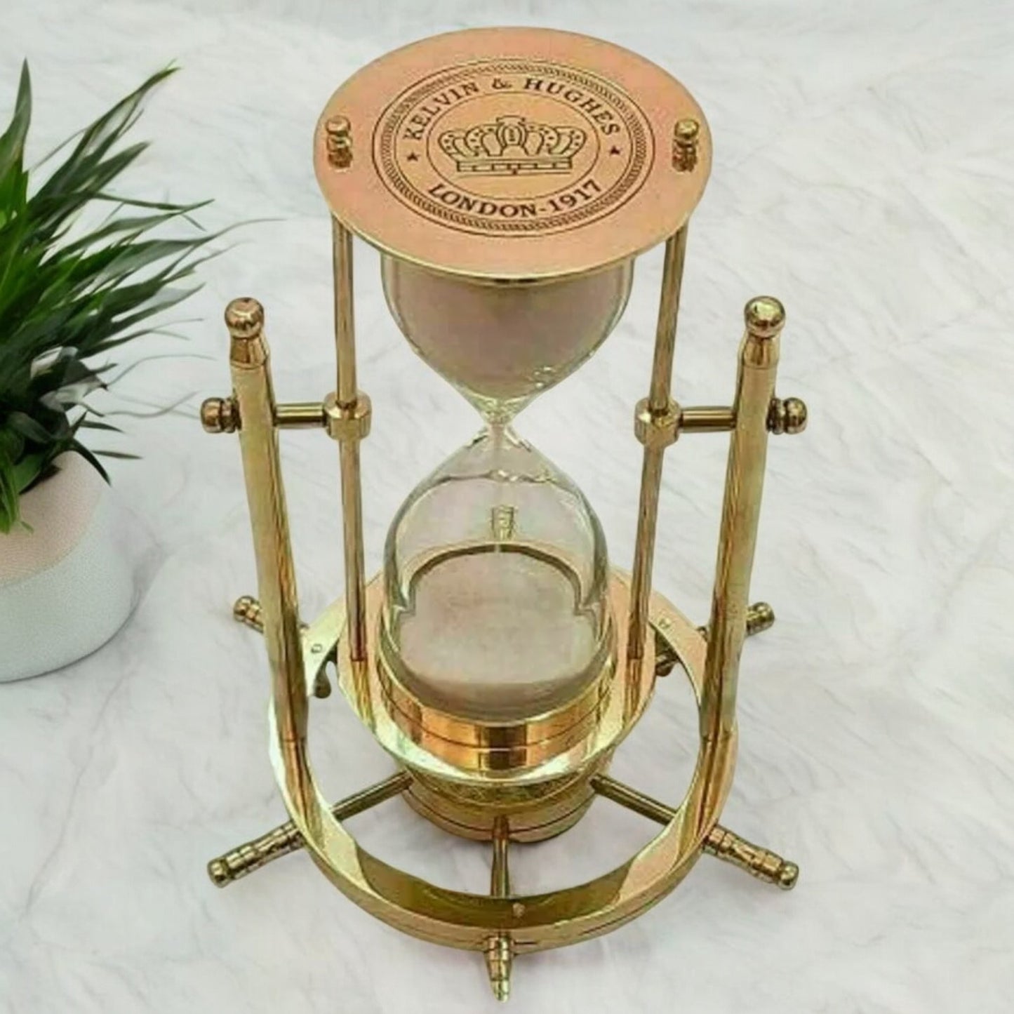 10-Minutes Golden Wheel Sandclock with Compass by Brass Enclave™