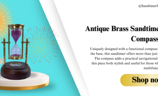 Brass Hourglass with Compass on Wooden Base - Timeless Décor Piece